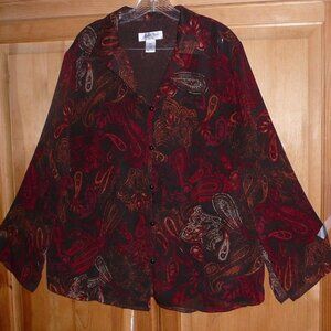 Judith Hart Womans Semi Sheer Paisley Blouse 16W Brown Multicolor